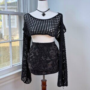 Kreepsville 666 Goat Head Mini Skirt Medium Stretch Cotton Spandex Goth